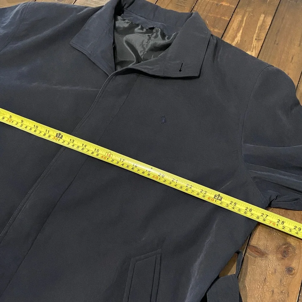 Vintage Polo Ralph Lauren Mens Navy Blue Belted Trench Coat Long Overcoat Jacket